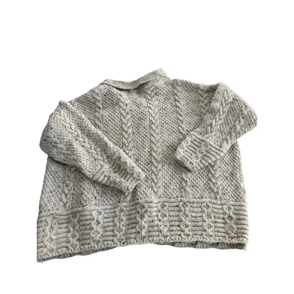 Highland Home Industries British Wool Cardigan Sweater Oatmeal Speckle Size XL - Picture 2 of 5